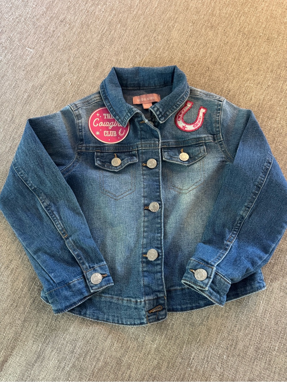 BCBGirls Blue Denim Jacket with Pink Patch Accents